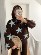 Women’s Oversized Chunky Knit Star Pattern Cowl Neck Pullover
