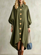 Balloon Sleeve Shirt Dress with Asymmetrical Hem