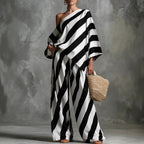 Striped Asymmetric Top & Wide-Leg Pants Set