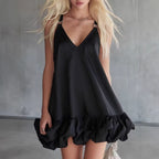 Elegant And Casual Solid Color V-Neck Ruffled Mini Skirt