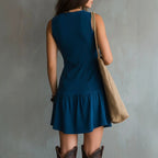 Women's Sleeveless U-neck Button Embellishments Dress