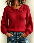 Women's Ruffle Collar Ribbed Knit Sweater