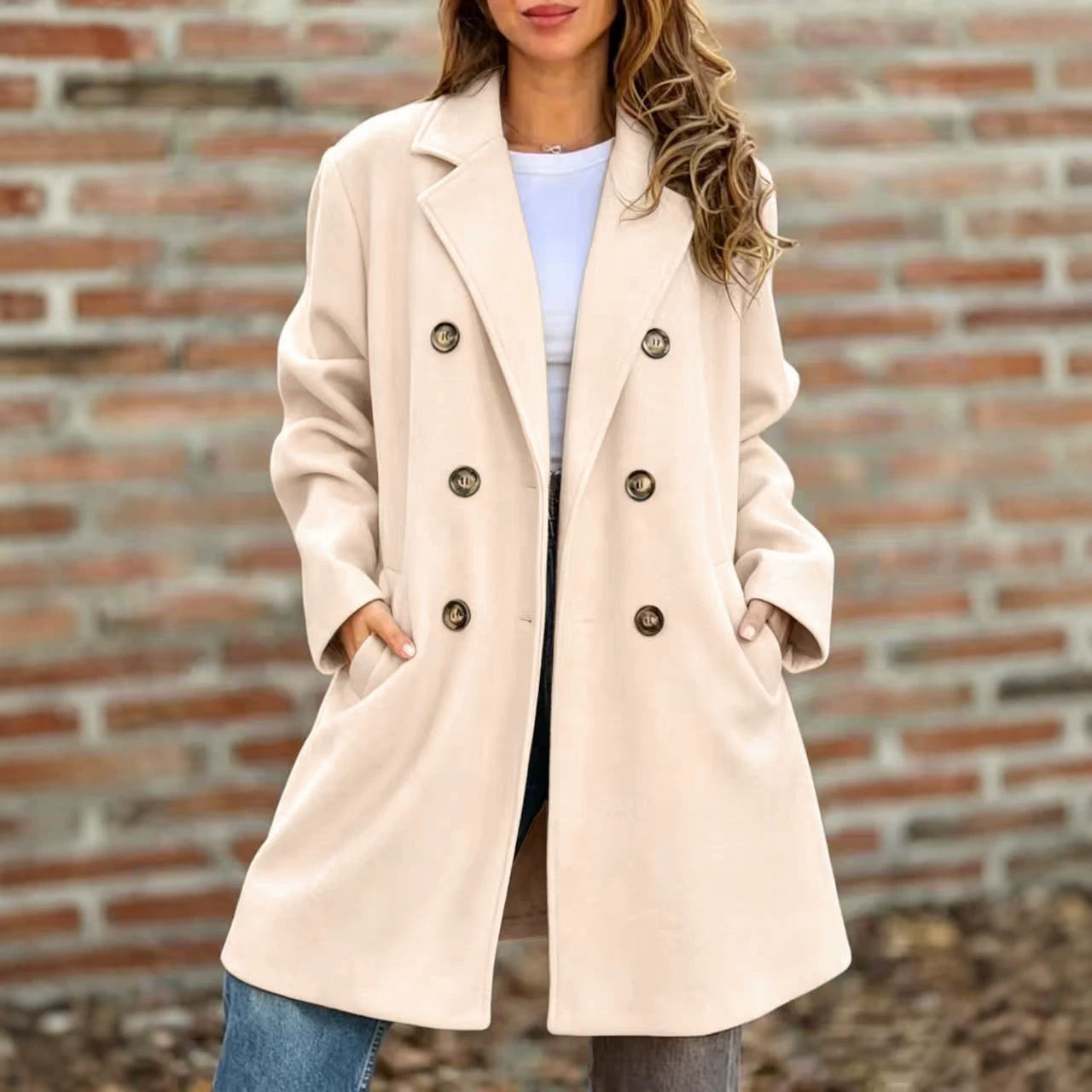 Street Style Autumn And Winter Lapel Double-Breasted Woolen Coat Jacket
