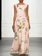 Vintage Lily Floral Color Block Maxi Gown