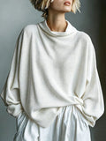 Waffle-Knit Oversized Cowl Neck Top
