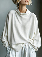 Waffle-Knit Oversized Cowl Neck Top