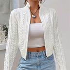 Stand Collar Full Zip Cable Knit Cropped Long Sleeve Knitted Cardigan Jacket