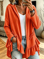 Ruffle Hooded Cardigan – Oversized Knit Open-Front Hoodie