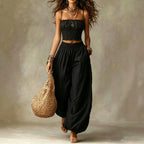 Spaghetti Strap Crop Top Baggy Harem Pants Boho Resort Wear Set