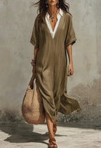 New Casual Bohemian Style Deep V-Neck Long Skirt
