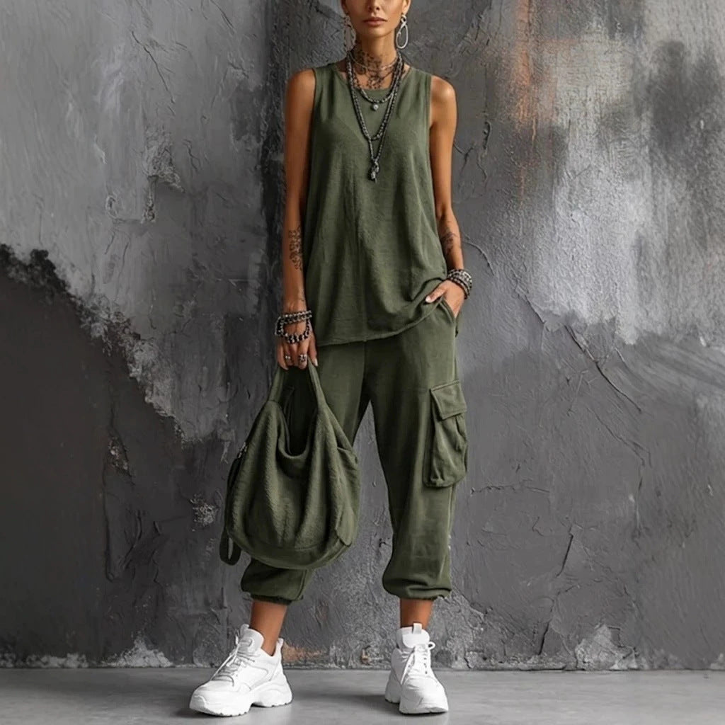 Oversized Sleeveless Top & Cargo Jogger Set