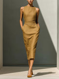 Women'S Elegant Sleeveless Slim Fit Hip-Covering Mid-Length Dress