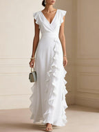 Flutter Sleeve Ruffle Maxi Dress