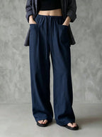 Elastic Drawstring Waist Linen Blend Wide‑Leg Pants