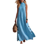 Casual Solid Color Cotton And Linen Sleeveless Side Slit Maxi Dress
