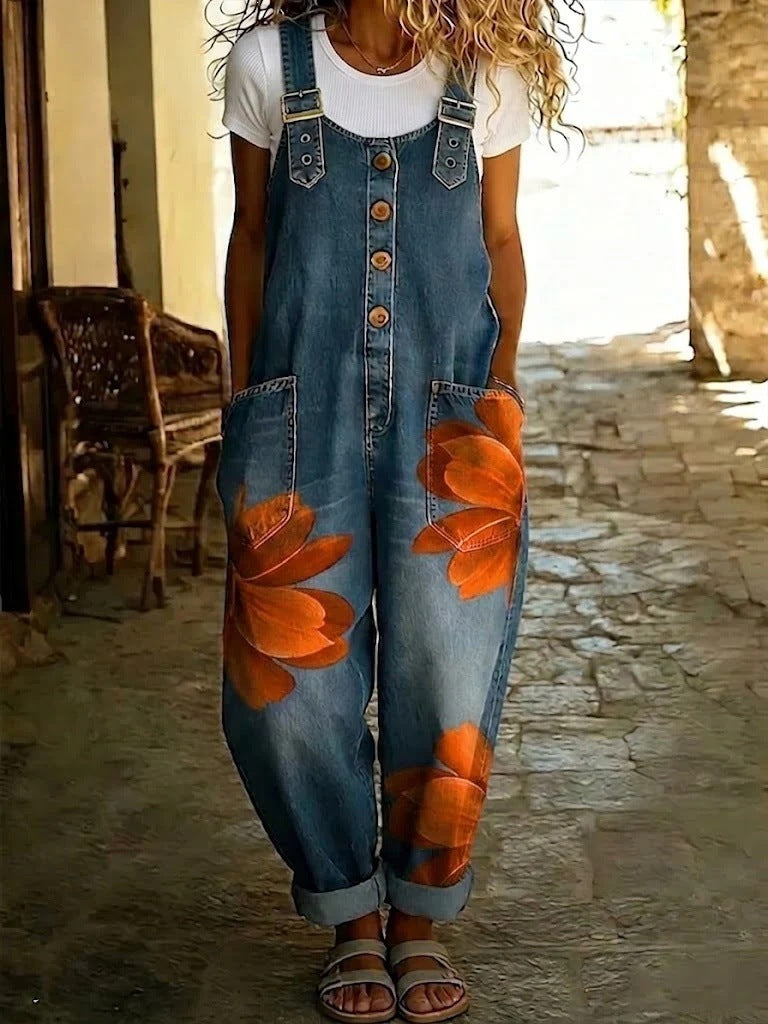 Effortless Boho Floral Denim Overalls for Women
