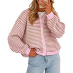 Striped Knit Button Cardigan