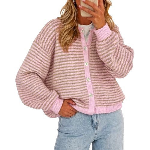 Striped Knit Button Cardigan
