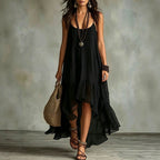 Boho Irregular Ruffle Hem Sleeveless Chiffon Maxi Dress
