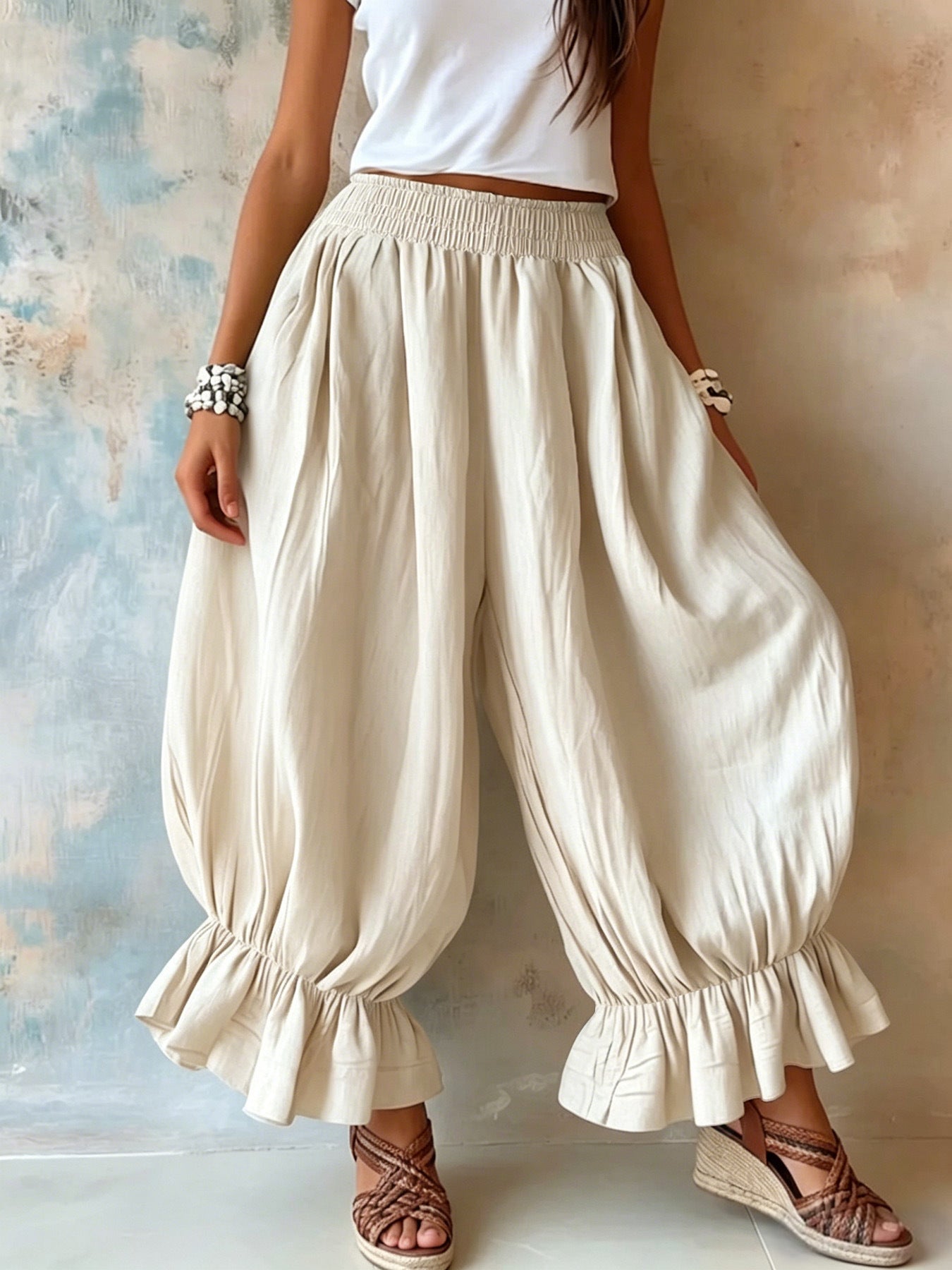Crinkled Textured Balloon Harem Pants
