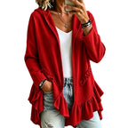 Ruffle Hooded Cardigan – Oversized Knit Open-Front Hoodie