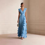 Flutter Sleeve Ruffle Maxi Dress