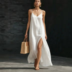 Spaghetti Strap V-Neck High Side Slit Loose Shift Vacation Dress