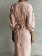Women's Wrap‑Front Draped Linen Maxi Dress