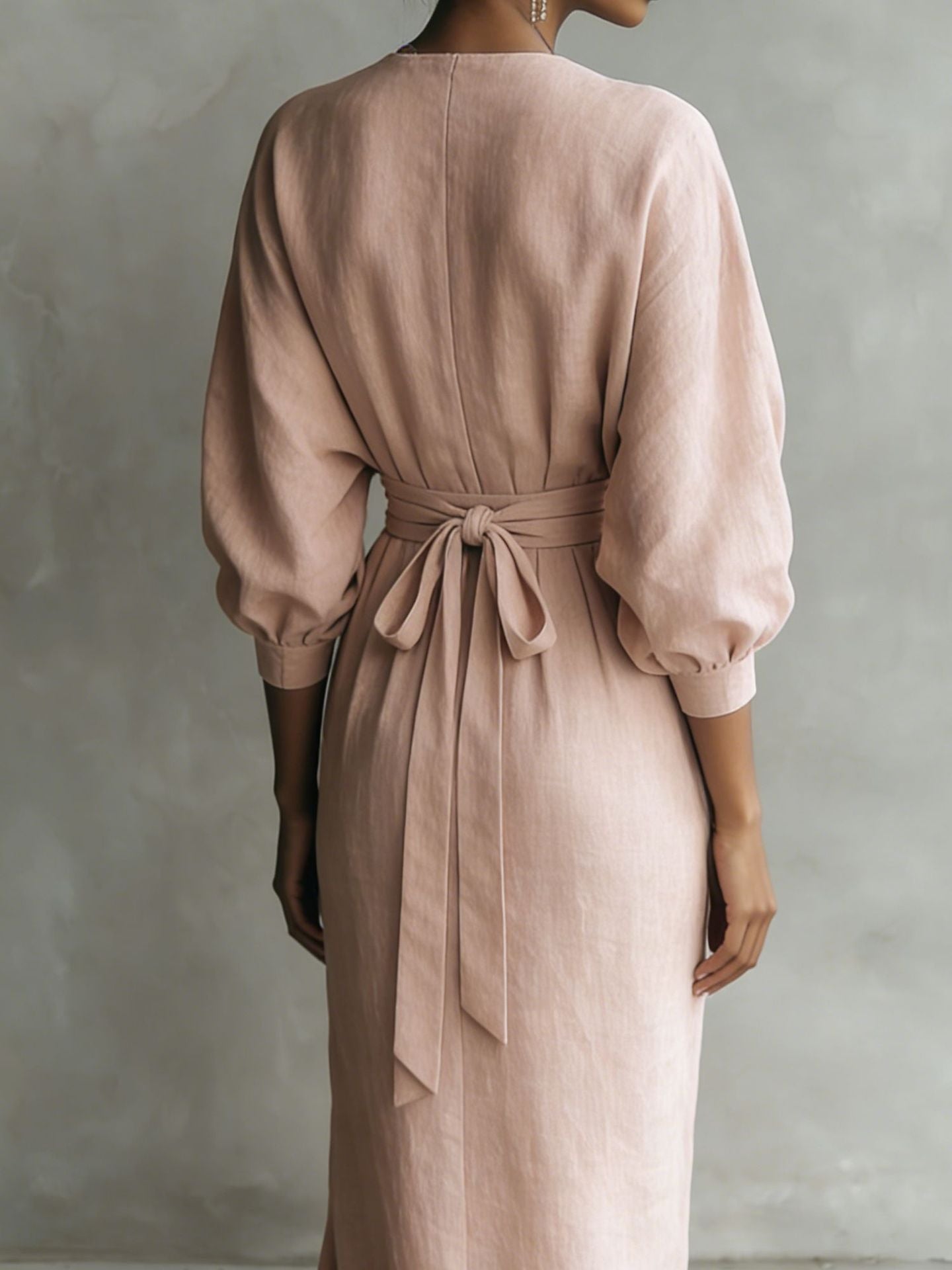 Women's Wrap‑Front Draped Linen Maxi Dress