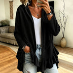 Ruffle Hooded Cardigan – Oversized Knit Open-Front Hoodie