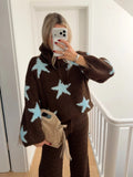Women’s Oversized Chunky Knit Star Pattern Cowl Neck Pullover