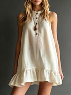 Effortless Sleeveless Ruffle Hem Shift Dress – Relaxed Linen Blend Style