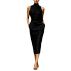 Women'S Elegant Sleeveless Slim Fit Hip-Covering Mid-Length Dress