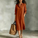 Oversized Linen‑Blend Shirt Midi Dress