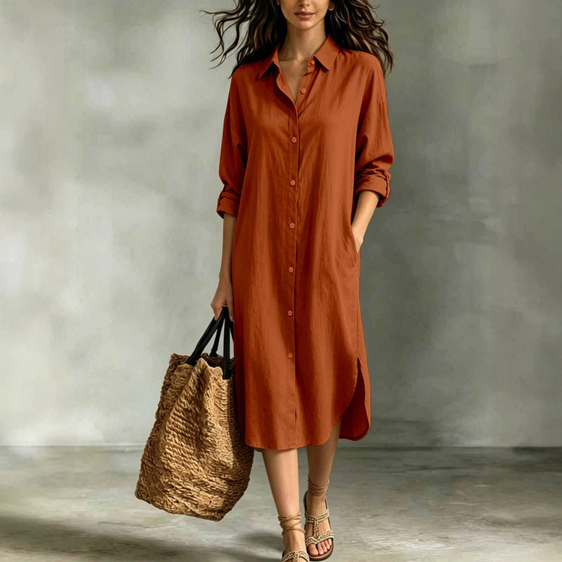 Oversized Linen‑Blend Shirt Midi Dress
