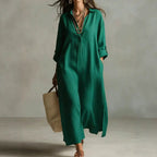 Lazy Style Solid Color Lapel Casual Long-Sleeved Shirt Dress