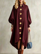 Balloon Sleeve Shirt Dress with Asymmetrical Hem