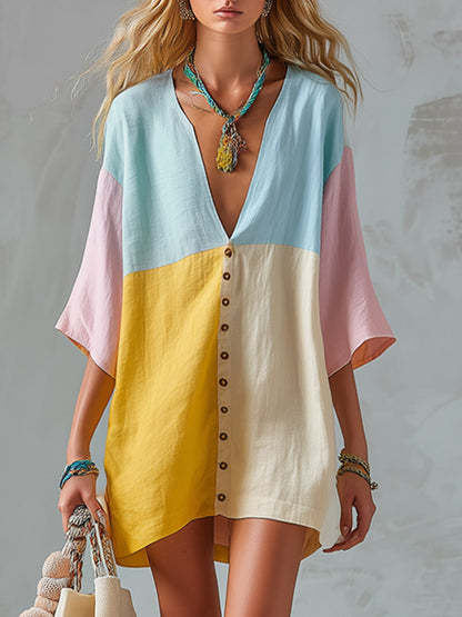 Sunset Breeze Color-Block Tunic Dress