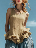 Casual Fashion Sleeveless Hem Ruffled Top