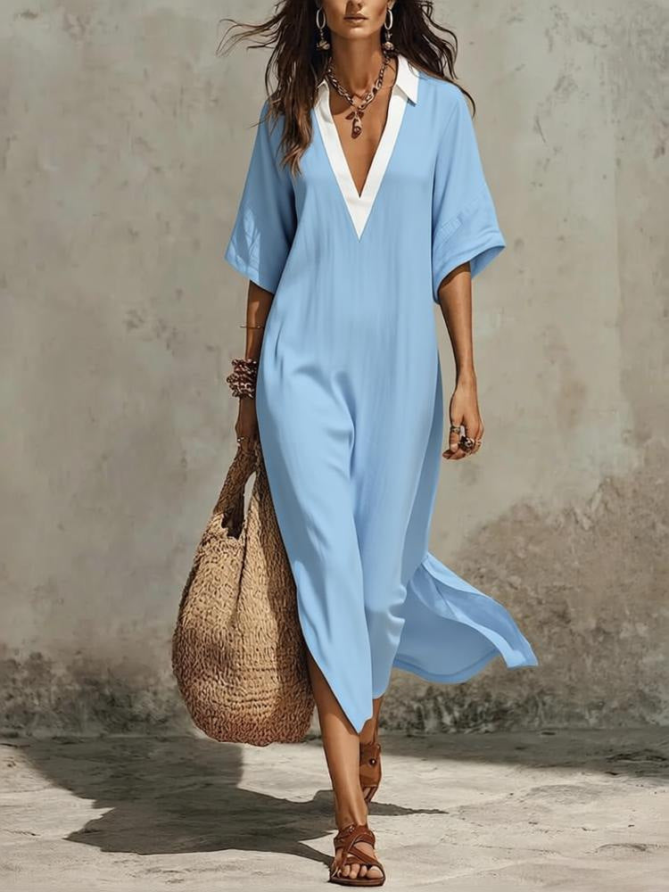 New Casual Bohemian Style Deep V-Neck Long Skirt