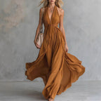 Women'S Sexy Solid Color V-Neck Sleeveless Waist Dress