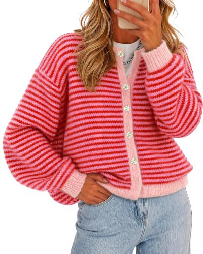 Striped Knit Button Cardigan