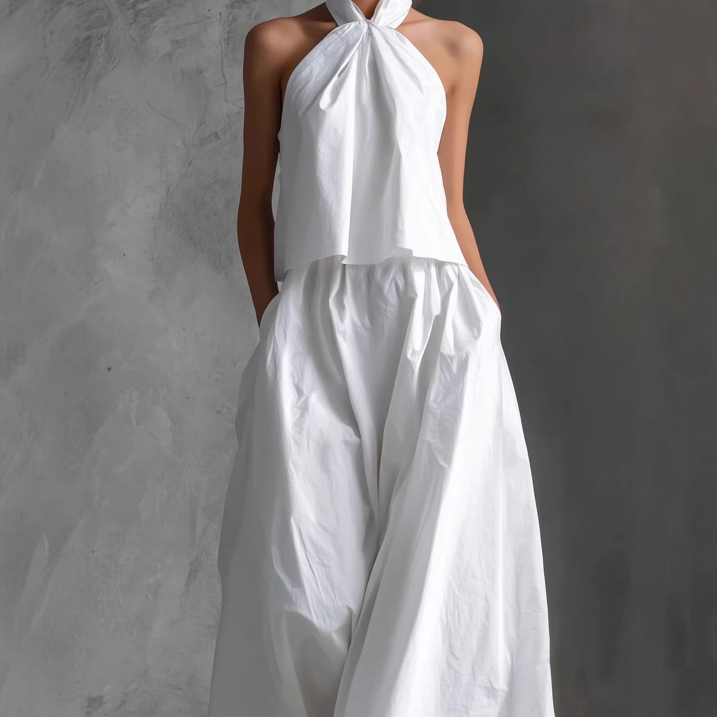 Halter Neck Wide-Leg Two-Piece Formal Set