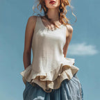 Casual Fashion Sleeveless Hem Ruffled Top