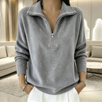 Half-Zip Ribbed Knit Collared Sweater