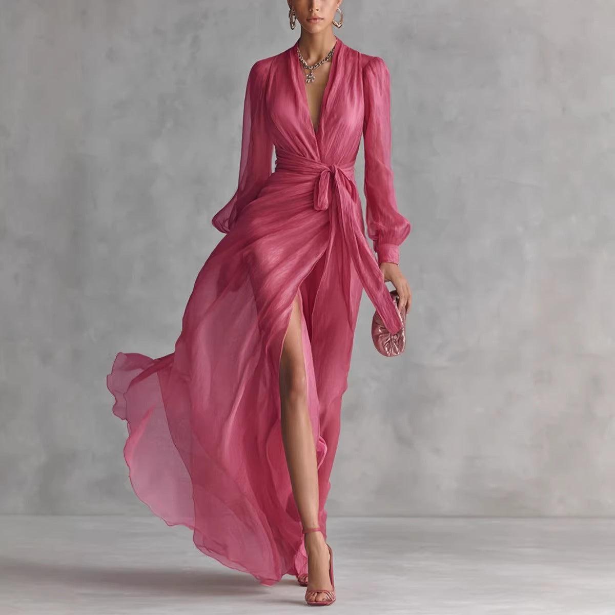 Fuchsia Chiffon Wrap Maxi Dress Timeless Elegance, Effortless Allure