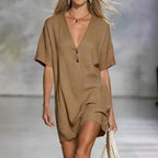 Effortless Chic Linen-Blend V-Neck Shirt Dress