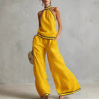 Halterneck Sleeveless Wide-Leg Pants Suit For Women