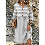 Women's Striped Notch Neck Button Front Midi Dress