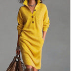 Women's Autumn Casual Lapel Button Loose Mid-Length Sweater Dress